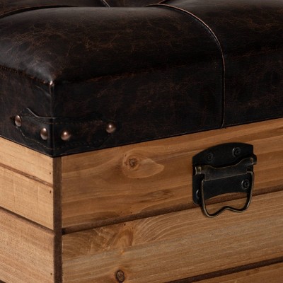 Edmund Rustic Oak Brown Faux Leather Storage Ottoman