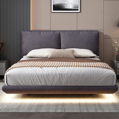 Whisen Morden Design Upholstered Platform Bed with Sensor Light, USB Port and 2 Large Backrests