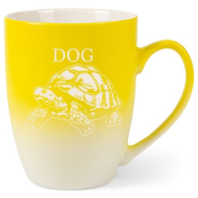 100 North Souls Like 10 Ounce Yellow and White Two Toned Ombre, Comfortably Fits Your Hands, Ceramic Tea Coffee Cup Mug, Dog