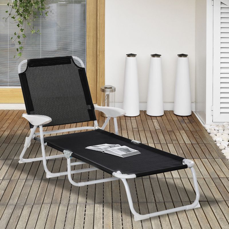 Outsunny Folding Chaise Lounge, Outdoor Sun Tanning Chair, Four-Position Reclining Back, Armrests, Mesh Fabric, 2 of 7