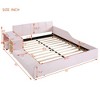 Full/Queen Size Velvet Upholstered Grounded Bed Frame, Mother & Child Platform Bed with Bedside Desk and Little Round Stool - ModernLuxe - 3 of 4