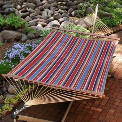 Northlight 82" x 55" Weather Resistant Red and Blue Chesire Stripe Reversible Quilted Double Hammock