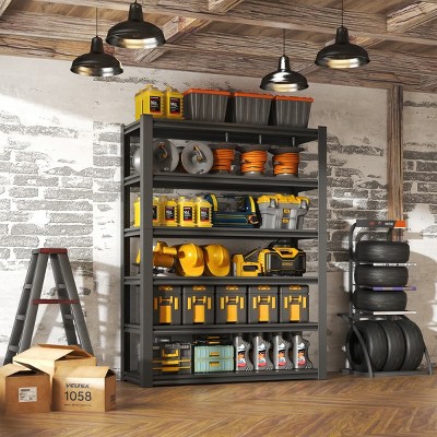 6 Tier Metal Storage Shelves for Garage, 2400LBS Heavy Duty Adjustable Utility Rack, Industrial Commercial Shelving Unit-The Pop Home
