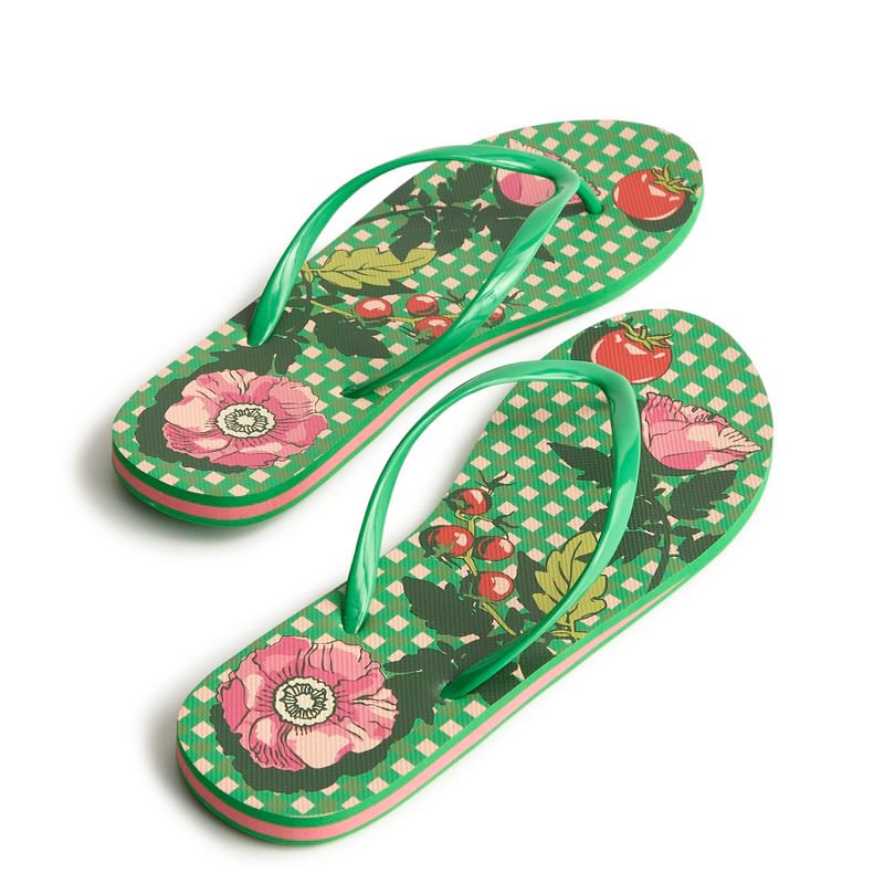 Vera Bradley Women's Printed Flip Flops Tomato Vines Kelly Green