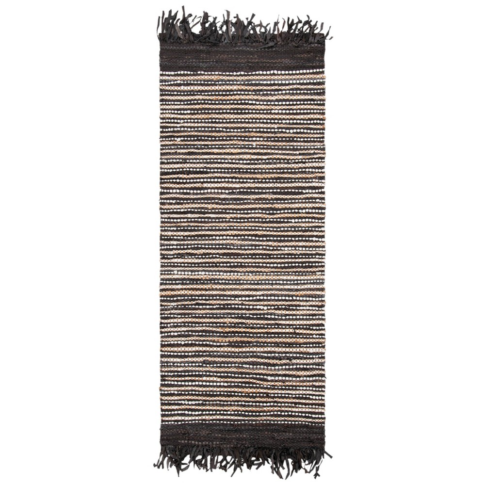 SAFAVIEH Vintage Leather Aaron Striped Area Rug  Dark Brown/Multi  2.3  x 4