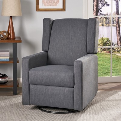 Modern Swivel Rocker Recliner Chair, Upholstered Glider Rocker Recliner With Wingback, Manual Glider Reclining Sofa Chair For Nursery Living Room