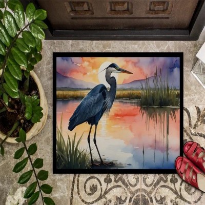 LunaLulinlk Blue Heron Setting Sun Doormat Indoor Outdoor Rugs Non Slip Washable Low Pile, 24H X 36W