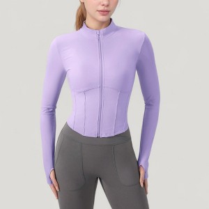 Anna-Kaci Active Women's Long Sleeve Zip-Up Cropped Active Jacket with Thumbhole Cuffs and Slim Fit Design - 1 of 4