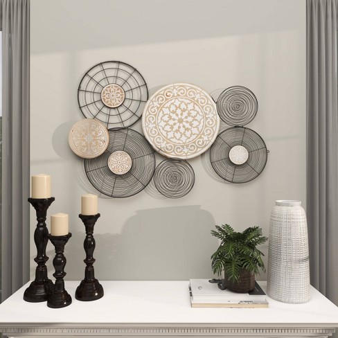 Metal Plate Wall Decor with Intricate Pattern Black - Olivia & May