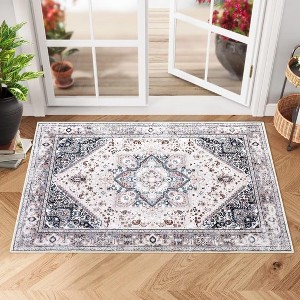 Coucheta Vintage Area Rug Washable Non-Slip Foldable Distressed Print Carpet for Kitchen Bathroom Entryway, Multi-Color & Size - 1 of 4