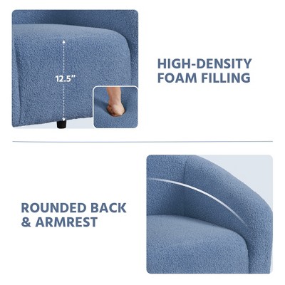 Blue Boucle Upholstered Barrel Accent Chair with Manufactured Wood Frame