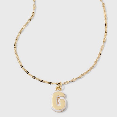 14K Gold Dipped Enamel "G" Initial Pendant Necklace - A New Day™ Gold/White