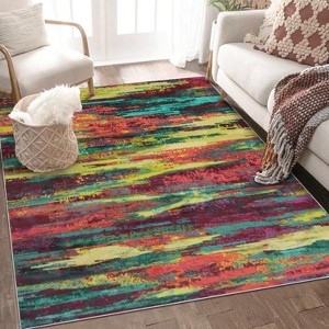 Acekool Washable Area Rug, Modern Abstract Non-Slip Low Pile Stain Resistant Carpet for Living Room Bedroom, Easy Care - 1 of 4