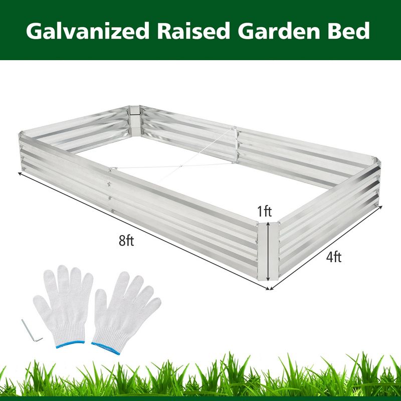 Tangkula 2PCS Galvanized Raised Garden Bed Elevated Rectangle Plant Box 8 x 4 x 1FT, 4 of 11