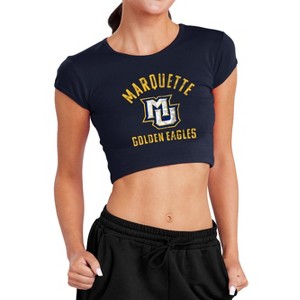 Women's Marquette University Large Cap Sleeve Baby Rib Crop Top Navy - 1 of 4
