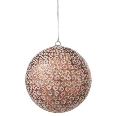 Ganz 3.5" Glittered Sunflowers Shatterproof Ball Christmas Ornament - Copper/White