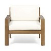 1 Piece Outdoor Club Chair with Cream Water-Resistant Cushions, Acacia Wood Patio Club Chair with Wire Brushed Finish for Garden or Deck-Coolbibila - 2 of 4