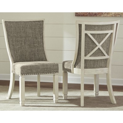 Contemporary White and Brown Wood Side Chair with Cross Back