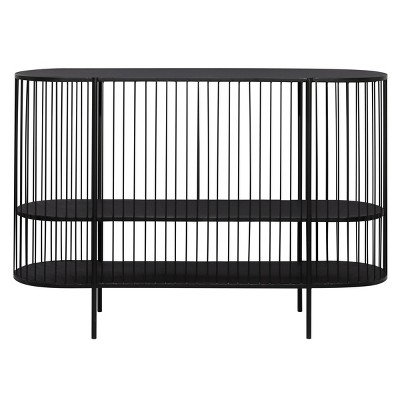 Sleek Black Metal Console Table with Dual Storage Shelves