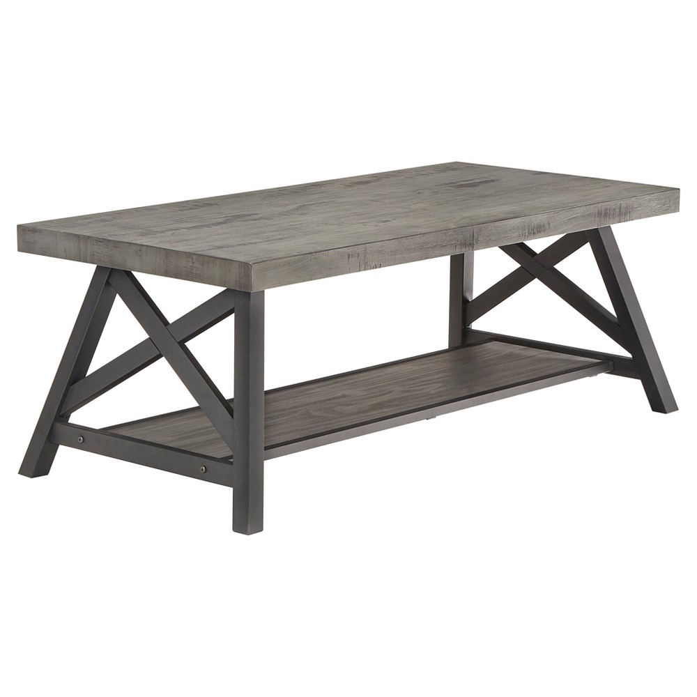 Photos - Coffee Table Lanshire Rustic Industrial Metal & Wood  Gray - Inspire Q