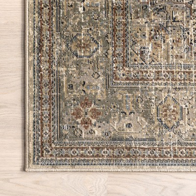 Beige Rectangular Synthetic Non-slip Medallion Area Rug