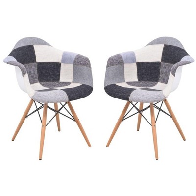 LeisureMod Willow Fabric Eiffel Accent Chair with Ash Wood Legs Set of 2