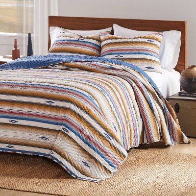 Sapphire Blue and Red Southwestern Reversible Full Quilt Set