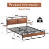 Queen Size Bed Frame with Upholstered Headboard, Metal Platform Bed with Side Table, Metal Slats Support, No Box Spring Needed, Under Bed Storage - image 3 of 4