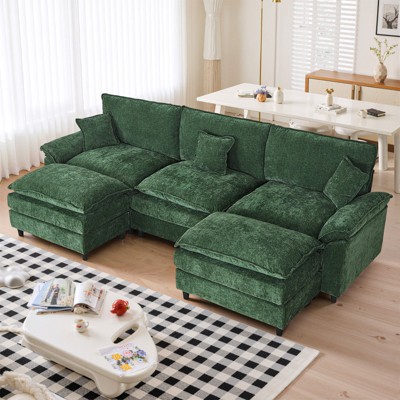 IULULU Sectional Sofa, Chenille Cloud Couch Comfy Upholstered Sofa with Ottoman