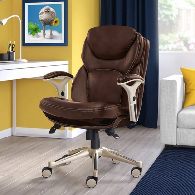 Chestnut Brown Bonded Leather Ergonomic Executive Chair with Adjustable Arms