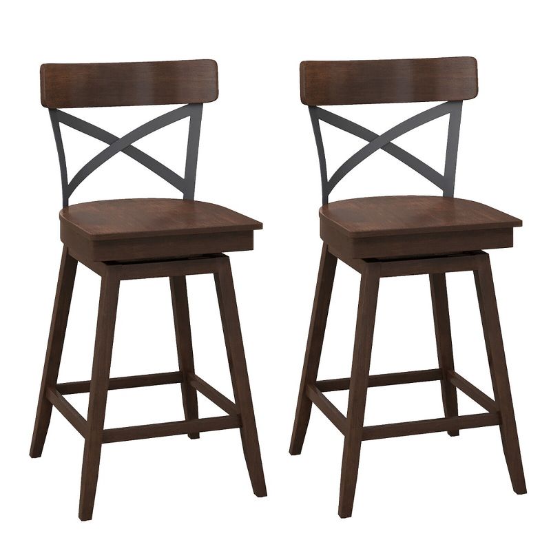 Tangkula Set of 2 Wooden Swivel Bar Stools Counter Height Kitchen Chairs w/ Back Brown, 1 of 9