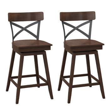 Tangkula Set of 2 Wooden Swivel Bar Stools Counter Height Kitchen Chairs w/ Back Brown