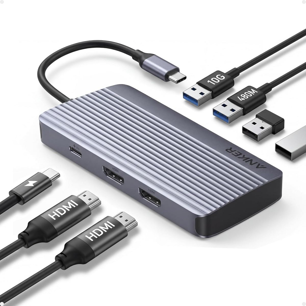Anker 7-in-1 USB-C Hub, Dual HDMI Dock, 4K Dual Display, 85W Max, 10Gbps, 3 USB-A ports, for Dell XPS/ThinkPad T14 Gen2 and More