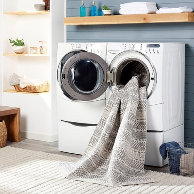 Stone Gray Striped Cotton Washable Area Rug