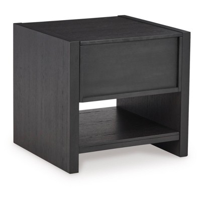 Modern Black Square Wood End Table with Storage