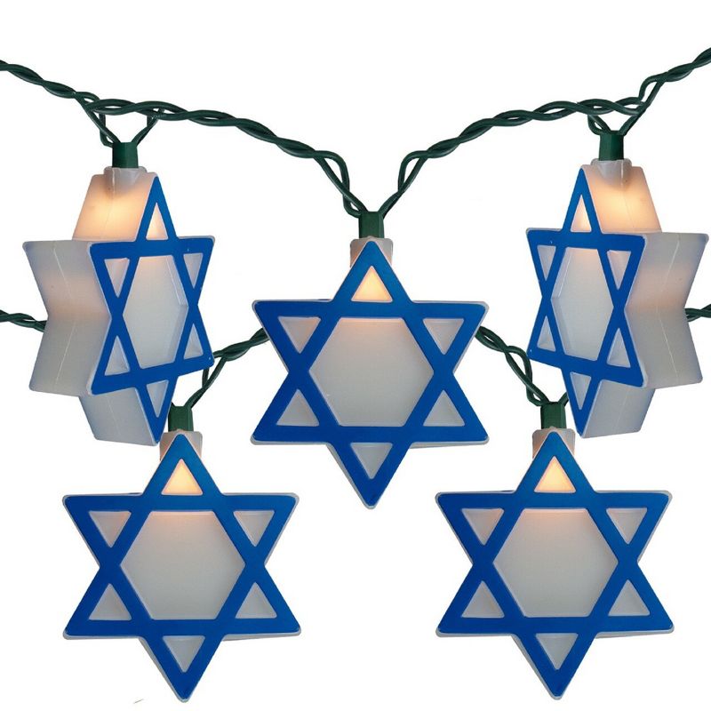 Kurt S. Adler 10-Count Blue and White Mini Star of David Novelty Hanukkah Light Set, 10ft Green Wire, 1 of 4