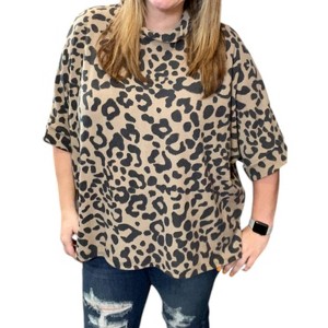 Women's Leopard Cowl Neck Pullover - honeyme - 1 of 2