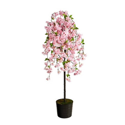 Nearly Natural 6-ft Cherry Blossom Artificial Tree in Black Tin Planter - image 1 of 4