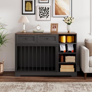 Dog Crate Furniture 47", Large Dog Crate with 2 Drawers and 4 Shelves, Wooden Heavy Duty Dog Crate, Decorative Dog Indoor Kennel Furniture Indoor - 1 of 4