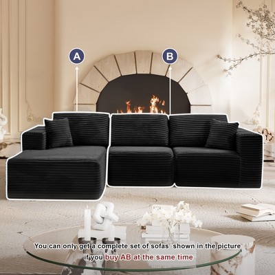 MAYEERTY 104 in Boneless Convertible Sofa Bed, Compressed Zero-Assembly Corduroy Modular Living Room Sofa, Black Only Part A