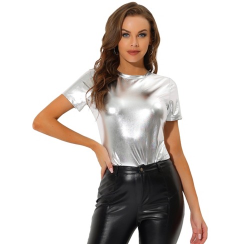 Metallic silver best sale t shirt