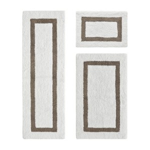 Hotel 3 PC Bath Rug 100% Premium Cotton Tufted Weave Two Tone Reversible Bathroom Rug, Super Soft Absorbent, Machine Washable Bath Mat - 1 of 4