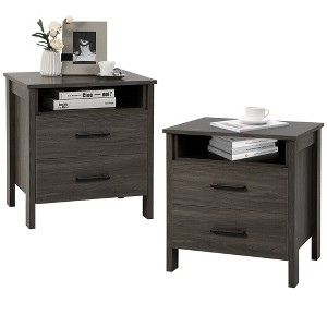 Tangkula 2PCS Nightstand End Table Sofa Bed Side Table w/ 2 Drawers Cable Hole Walnut - 1 of 4