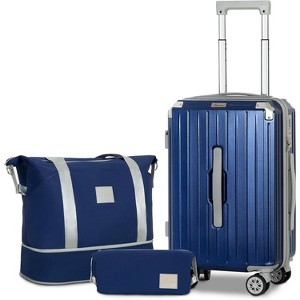 Romswi 3 Piece Carry-On Luggage Set, 20" Lightweight Suitcase with TSA Lock, Cup Holder, and Duffel Bag, Spinner Wheels Travel Blue Luggage - 1 of 4