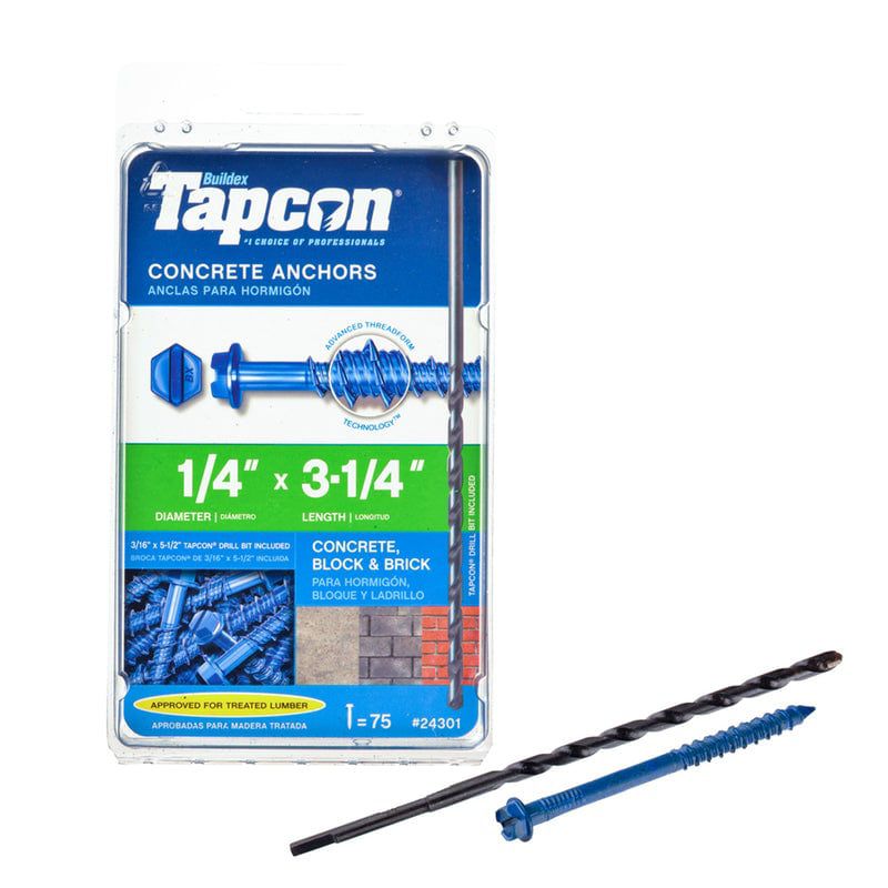 Tapcon 1/4 in. D X 3-1/4 in. L Steel Hex Head Concrete Screw Anchor 75 pk, 1 of 4