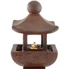 Pagoda 31" High Large Zen Japanese Indoor Outdoor Decor Rust Stone Floor Fountain with Light LED Waterfall Outside Garden Patio Yard - 3 of 4