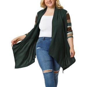 Agnes Orinda Women's Plus Size Christmas Asymmetric Colorblock Open Front Knit Cardigans - 1 of 4