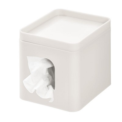 iDesign Recycled Plastic Facial Tissue Box Cover with Storage Tray, The Cade Collection – 5" x 6" x 5.375", Coconut