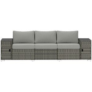 3 Seater Wicker Outdoor Couch Patio Sofa with Storage, Thickened Cushions and Wide Armrests for Porch Yard - 1 of 4