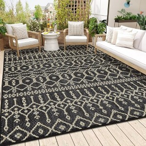 Indoor Outdoor Area Rug Moroccan Geometric Farmhouse Rug Low Pile Stain-Resistant Easy Care Carpet for Living Room Bedroom Backyard Patio - 1 of 4